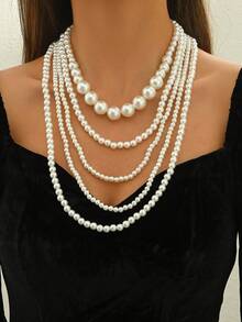 1PC Multi-Layered Faux Pearl Necklace Elegant Stylish Versatile Women's Jewelry Suitable For Parties, Banquets Wedding Accessory - Multicolor - View 2