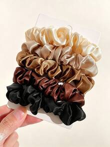 5pcs Girls Satin Solid Color Elegant Hair Ties, Minimalist 5-Color Hair Scrunchies Suitable For Daily Wear - Multicolor - View 3