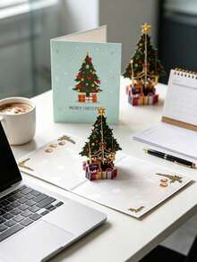 3D Pop‑Up Christmas Greeting Card, Festive Holiday Handmade Card, Xmas Decoration Gift Card For Family Friends Party Gifting - 3D Greeting Card - View 6