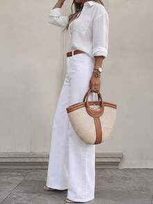 Women's Fashion Casual Straight Leg Jeans, Versatile Comfortable Daily Street Style, White, Autumn - White - View 3