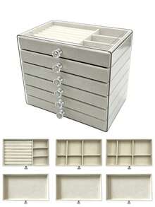 Transparent Acrylic Jewelry Storage Box, Large Capacity Desktop Drawer-Style Storage Box, 5-Layer Acrylic Jewelry Box, Velvet Jewelry Tray, Portable Jewelry Display Box, Stackable Drawer-Style Storage Rack - Multicolor - View 19