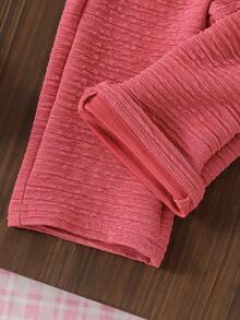 2pcs Baby Girl Sweet Casual Pink Heart Embroidered Sweatshirt & Wide Leg Pants Set, Thin Spring/Autumn - Watermelon Pink - View 7