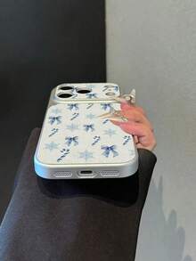 1pc TPU Material Blue Snowflake Bow Candy Pattern Phone Case Suitable For Apple 17promax/17/16promax/15/13/12/11 Large Window Film Full Coverage Anti-Drop Soft Shell Phone Protective Cover - Silver - View 3