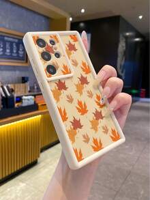 1pc Fashion Pure Android TPU Material Brown Maple Leaf Autumn Plain Pattern Lens Protection Thick Anti-Drop Anti-Fingerprint Beige Diamond Sand Phone Case Compatible With Samsung/Transsion/HONOR/ - Beige - View 1