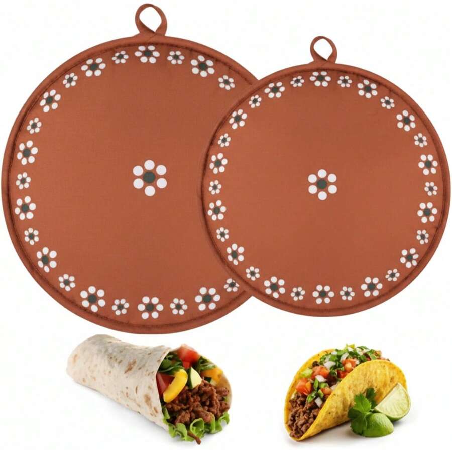 12 Inch Tortilla Warmer Bag, Reusable Insulated, Floral Pattern Microwave Heat-Resistant Fabric Bag, Suitable For Tortillas, Tacos, Naan And Pizza Rolls, Perfect For Game Day, Halloween, Christmas Party - Multicolor - View 1