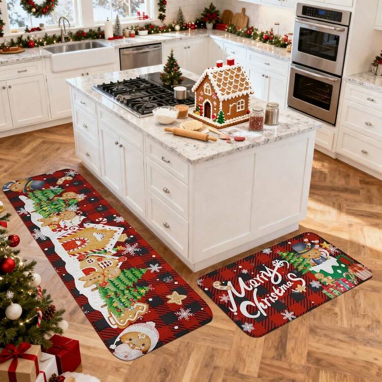 1/2/3 buah Keset Dapur Bertema Natal, Alas Dapur Flanel, Lembut, Nyaman, Menyerap Air, Anti Selip, Dapat Dicuci dengan Mesin, Dilengkapi Alas, Cocok untuk Berbagai Suasana: Pintu Masuk, Ruang Tamu, Kamar Tidur, Dapur, Ruang Makan, Kamar Mandi, Ruang Cuci, Lorong, Keset Dekorasi Rumah Liburan Natal - MultiWarna - View 7