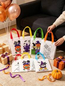 12/6/1pc Halloween DIY Gift Bags, Doodle Tote Bags, DIY Line Drawing Gift Bags With Colorful Handles, Atmosphere Decor, Photo Props, Suitable For Party Gift Packaging, Packaging Bags, Table Centerpiece Decoration, Gift Bags Included - Multicolor - View 5