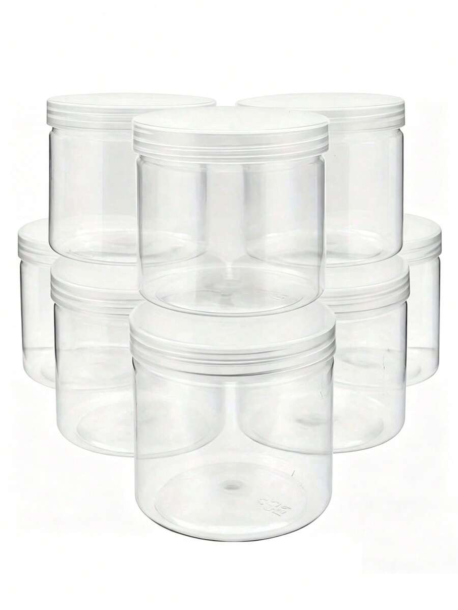 10pcs Transparent Plastic Jars With Lids, Suitable For Storing Slime, DIY Crafts And Jewelry. Featuring A Transparent Round Design For Easy Observation Of Contents, Leak-Proof Sealed Lids, Lightweight And Reusable Material. Perfect For Home Storage, Travel And Small Accessory Organization. - White - View 1
