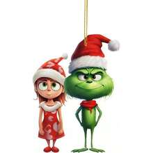 The Grinch 9/2pcs Acrylic Christmas Tree Hanging Ornaments, Mixed Color Cute Characters With Christmas Hat Pattern, Suitable For Christmas Home Decor, Ideal Christmas Tree Decoration And Holiday Creative Small Gift - Cookie Monster - View 5