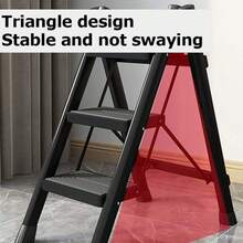 3‑Step Folding Step Ladder, Robust Carbon Steel Heavy‑Duty Step Stool, Reinforced Beams & Widened Pedals With PVC Anti‑Slip Foot Guards, Compact Easy‑Storage Ladder For Indoor Household DIY Use - Black - View 9