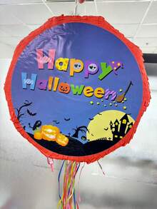 Halloween Atmosphere Pattern, 1pc Round Foldable Pull String Piñata, Birthday Party Game Prop Fillable With Candy And Gifts - C - View 6