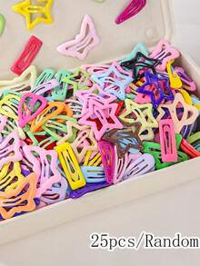25/50/100PCS Random Color Dopamine Hair Clips, Star Butterfly Fresh Style BB Clips, Small Mini Oil-Drip Hair Clips, Versatile Daily Casual Hair Accessories For Girls, Y2K Sweet & Cool Mix Match - Multicolor - View 8