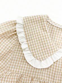 Girls' Cotton Plaid College Style Contrast Color Ruffle Peter Pan Collar Autumn Back To School Outfit - Multicolor - View 6