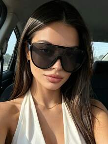 1 Pair Women's Oversized Personalized Retro Fashion Glasses, Versatile And Minimalist, Suitable For Summer Beach Vacation, Outdoor Activities And Travel - Black - View 4