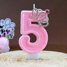 Pink Flock Texture Number Birthday Candle 0‑9, Rhinestone Crown Decor Digital Cake Topper Candle, Cute Princess‑Style Cake Decoration Candle For Girls Birthday Party Baby Shower Birthday Cake Decor Supplies - Multicolor - View 21