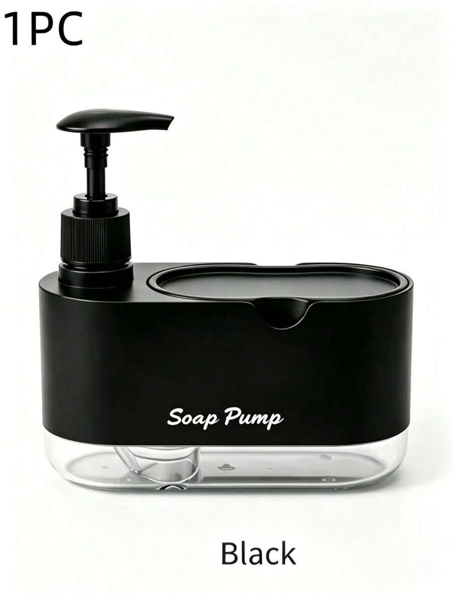 Multi-Functional 2-In-1 Kitchen Countertop Soap Dispenser, Modern Pump Design, Comes With A Sponge Storage Compartment, Transparent Bottom, Space-Saving Sink Storage, Suitable For Dishwashing And Handwashing, A Handy Item For Your Home Kitchen - AA - View 1