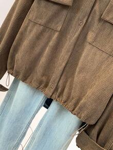 Women's Corduroy Jacket, Elegant Lapel, Casual Button Front, Solid Color, Machine Washable, Suitable For Spring And Autumn - Coffee - View 11
