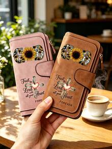 Fashionable Women's Wallet With Cross And God Flower Patterns, Featuring A Ribbon Heart CrossDesign,A Long Hand-Held Bag, An Exquisite Large Capacity Wallet, A Pocket Phone Bag That Can Store Documents, Photos, Cash, And Bank Cards,Wallet Accessories - Multicolor - View 7