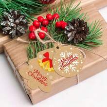 100pcs,Retro Kraft Paper Multi-Color Tree-Shaped Snowflake Walking Stick Candy Snowman Printed Christmas Gift Label, Suitable For Party Craft Name Cards, Decoration For Christmas Gift Packaging - Multiple Styles - View 3