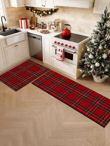 1/2pcs Christmas Floor Mat, Red Buffalo Plaid Pattern, Vintage Diatomaceous Earth Mat, Super Absorbent, Non-Slip, Perfect For Bathroom, Kitchen And Dining Room, Quick Drying, Perfect Gift For Home Decor And Bathroom Mat, Christmas Holiday Gift! - Multicolor - View 4