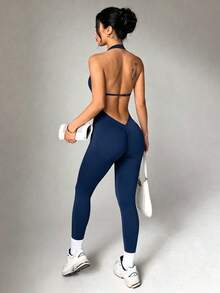 Women's Seamless Yoga Jumpsuit - High Elasticity, Tummy Control, Slimming Workout Jumpsuit, Breathable And Comfortable Summer Sports - Dusty Blue - View 5