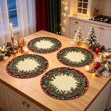 1/4/6pcs Christmas Series Pine Branch & Red Berry Wreath Border Hand ...