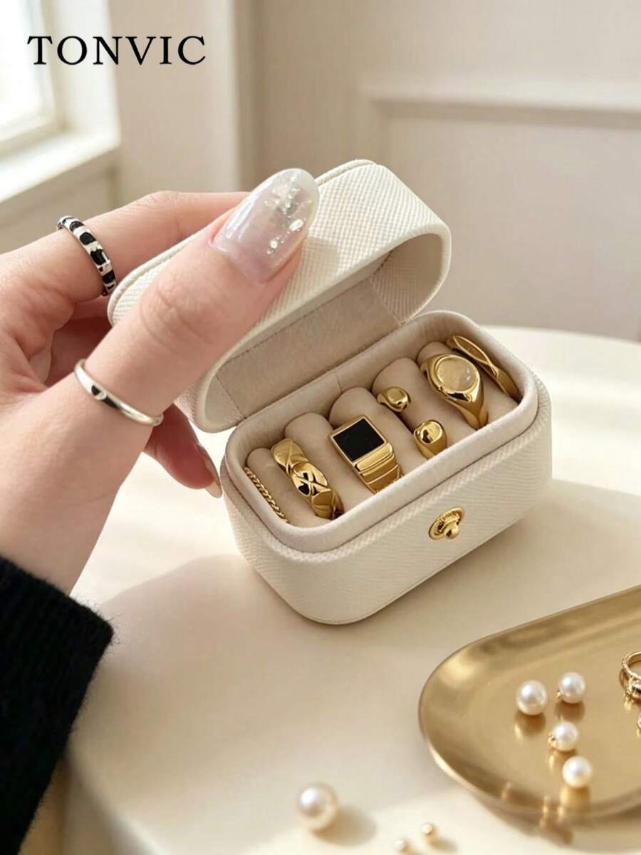 TONVIC 1PC/2PCS/3PCS Mini Portable Travel Minimalist Leather Jewelry Storage Box Ring Necklace Earring Organizer Display Gift Box