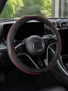 ROSEKEY 1件通用PU皮革鑲嵌無邊框方向盤套，15英吋防滑透氣汽車方向盤套，運動風黑紅縫線，適用於轎車、SUV和卡車，舒適抓握，汽車裝飾禮物 - B - 查看 14