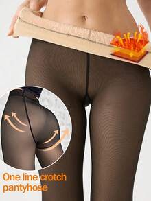 1 Pair 80/220g Plus Size Thermal Tights, Semi-Sheer Breathable Single-Seam Padded Winter Leggings For US/EU Outdoor Wear - Multicolor - View 4