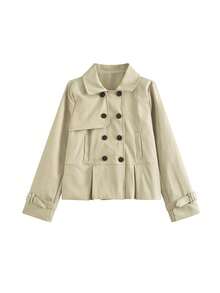 Korean Style New Khaki Double-Breasted Trench Coat Women's Waist-Cinching Versatile Jacket - Green - View 2
