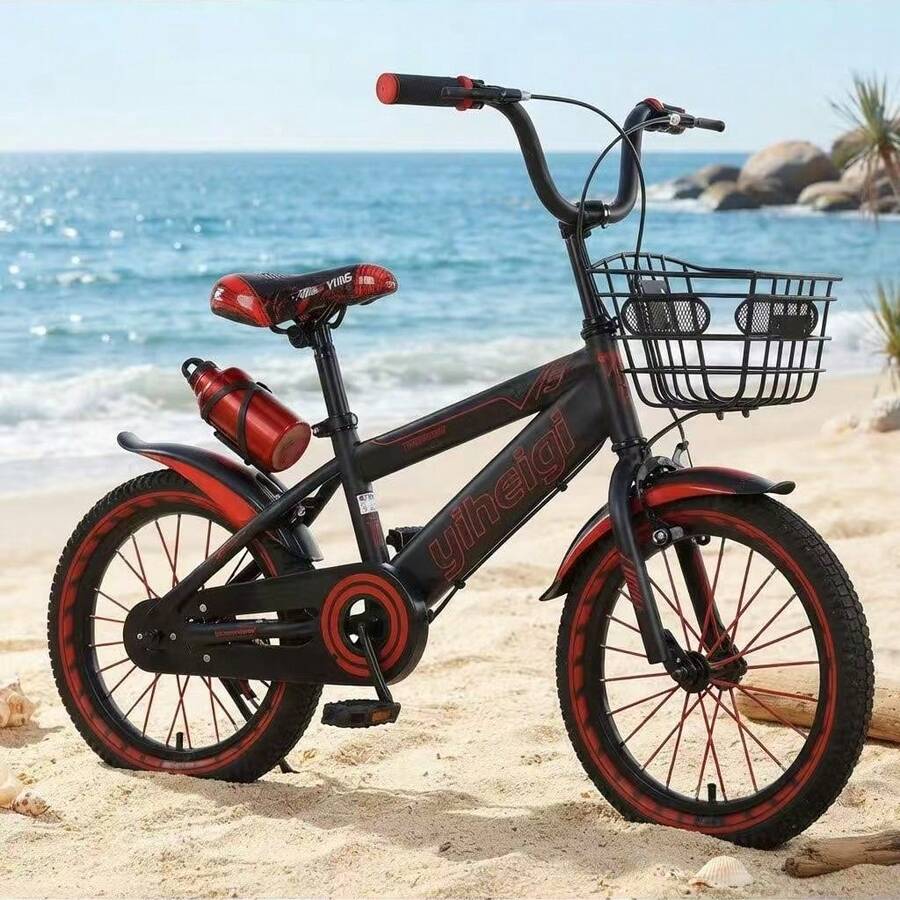 16 Inch Bike With Trolly / Steel Frame High-Carbon, Disc Brake / Black And Red Colour, Suitable For Everyday Driving, Outdoor Recreation And Commuting