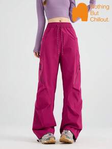 NBCT New Women's Outdoor Pants, Elastic Waist Drawstring Solid Color Hiking Trekking Commuting Casual Long Pants - Hot Pink - View 1