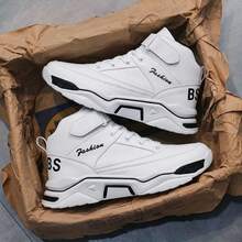 Men White Letter Embroidered Lace-Up Front Chunky Sneakers Men Streetwear - White - View 8