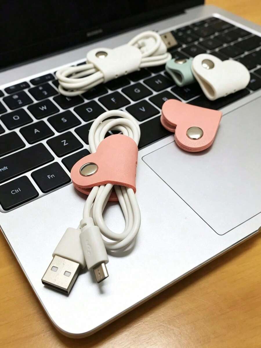 Heart-Shaped Faux Leather Cable Organizer, Multi-Color Earphone And Headphone Cable Storage Box, Battery-Free Cable Management Clip, Unisex Cable Holder Set - New Arrival - View 1