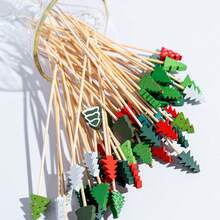 50/100pcs Christmas Cocktail Picks, 12 Styles Christmas Tree Holiday Appetizer Skewers Food Toothpicks, Christmas New Year Eve Party Decoration - Green - View 3
