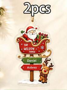 Custom Santa Sleigh Family Name Ornament, Personalized 2-6 Names Christmas Tree Decor, Festive Reindeer Signpost Style, Customized Wall Hanging, Customizable Text Family Keepsake, Holiday Home Decor, Christmas Gift 2026, Christmas Decorations - Style a - View 8