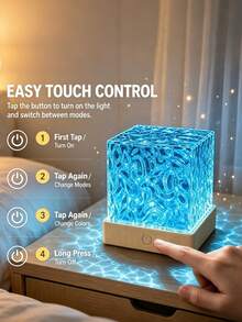 1 buah Lampu Proyeksi Gelombang Air 16 Warna, Kontrol Jarak Jauh & Kontrol Sentuh Ganda - USB Plug & Play (Baterai Tidak Termasuk), Efek Cahaya Dinamis RGB, Lampu Malam Kubus Kristal, Lampu Samping Tempat Tidur Kamar Tidur, Lampu Proyeksi Impian, Cocok Untuk Kamar Tidur, Ruang Bermain, Pesta - Proyektor persegi - View 4