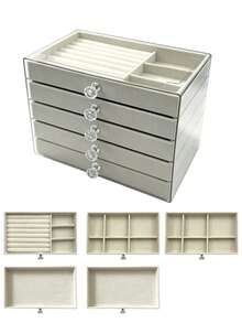 Transparent Acrylic Jewelry Storage Box, Large Capacity Desktop Drawer-Style Storage Box, 5-Layer Acrylic Jewelry Box, Velvet Jewelry Tray, Portable Jewelry Display Box, Stackable Drawer-Style Storage Rack - Multicolor - View 16