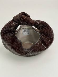 Fashion Solid Color PU Woven Crescent-Shaped Handbag, Suitable For Women Shopping, Dating, Gifts And Daily Use - Coffee - View 6