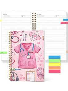 BUBU 1PC Nurse Spiral Notebook With Colorful Index Tabs, Pink Medical Scrubs & Stethoscope Design, Lined Journal For Nursing Notes, Work Planning, Daily Writing, Office Desk Accessories & Nurse Gifts - A5 - View 6