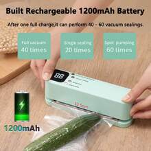 1 Set Portable Handheld Vacuum Sealer, Food Preservation Vacuum Bags, Suitable For Kitchen Food Preservation Storage And Snack Bag Single Sealing Function, Electric Vacuum Pump, Refrigerator Vacuum Storage Bags, Camping - Green - View 5