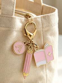Back To School Themed Enamel Keychain,Cute Pencil Book Charms Enamel Keychain,Gift For Student Teacher,Teacher's Day Teacher Appreciation Gift - Multicolor - View 4