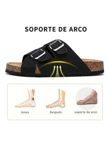 GETAC CHANCLAS MUJER, SANDALIAS HOMBRE con Plantilla de corcho Forro gamuza Suela Antiderrapante EVA PANTUNFLAS Unisex, Broche hebilla con Correas ajustables Cómodas estilo casuales playa. - Negro - Ver 3