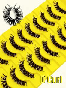 Asiteo 10 Pairs Full Strip False Eyelashes 15mm Thick Transparent Band Faux Mink Cat Eye Style Suitable For Holiday Parties, Halloween, Christmas - Black - View 2