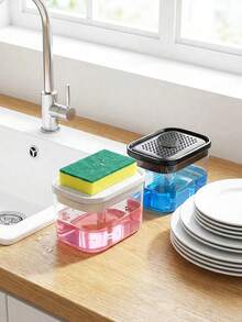 Soap Sponge Holder Space-Saving Kitchen Sink Organizer Dish Soap Dispenser Sponge Nozzle Non-Slip Base Dish Detergent Dispenser Household Cleaning Kitchen Accessories Kitchen Storage Bathroom Accessories Cleaning Sponge - Multicolor - View 3