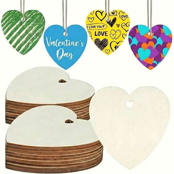 50pcs Unfinished Wooden Heart-Shaped Hanging Decorations, Laser Engraved Blank Base, Creative DIY Handmade Crafts, Multiple Styles And Sizes Available, With Holes And Jute Rope (25 Wooden Pieces + 25 Jute Ropes), Unpainted Suitable For Handmade DIY, Painting, Dyeing Art Projects, Ideal For Home, Holiday, Party DIY Decorations, Holiday Hanging Ornaments, Can Be Used As Christmas Tree Decorations, Gift Tags, Gift Decorations, Birthday Gifts, Halloween Gifts And Thanksgiving Gifts.