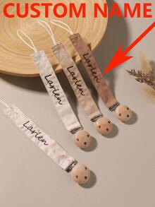 4pcs Personalized Pacifier Clips, Cute Polka Dot Print Customized Pattern, Universal Pacifier Clips, Personalized Gift - Multicolor - View 1