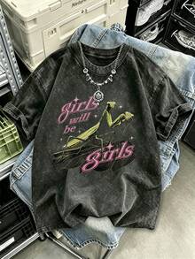 Washed Vintage 90s Distressed Women's Plus Size Mantis Print T-Shirt - Black - View 6