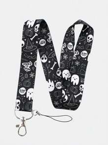 1pc Halloween Ghost Long Ribbon Lanyard, Ghost, Skull, Imp, Pumpkin, Witch Hat Pattern Phone Lanyard Keychain, Suitable For Halloween Party, Back To School Season, Also Suitable For Students, Teachers, Medical Personnel, Ideal Gift For Friends - Multicolor - View 2