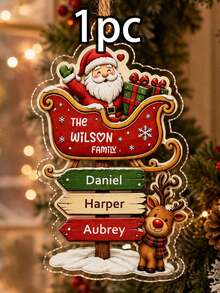 Custom Santa Sleigh Family Name Ornament, Personalized 2-6 Names Christmas Tree Decor, Festive Reindeer Signpost Style, Customized Wall Hanging, Customizable Text Family Keepsake, Holiday Home Decor, Christmas Gift 2026, Christmas Decorations - Style a - View 15
